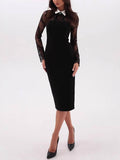 Aurohaya Hip-hugging Slim-fitting Lace Midi Dress Black