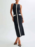 Elegant Crew Neck Buttoned Sleeveless Knit Midi Dress
