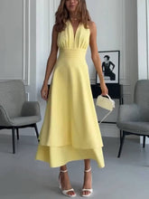 Deep V Halter Neck Double-layer Midi Dress