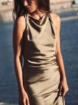 Aurohaya Sleeveless Satin Maxi Dress