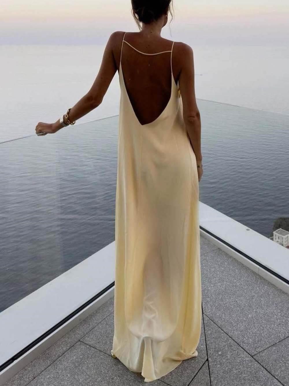Aurohaya Elegant Hollow Backless Maxi Dress