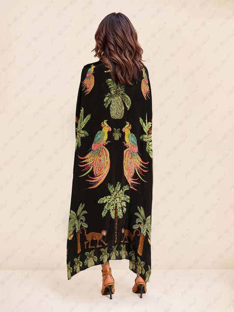 Aurohaya Unique Drop Shoulder Sleeve Coconut Tree Printed Dress