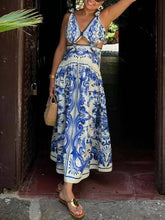 Printed Lace-Up Midi Dress