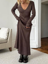 Aurohaya Minimalist Long Sleeve Knitted Maxi Dress Coffee