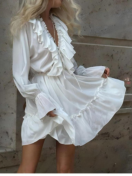 Aurohaya Ruffled Flared Sleeve Dress