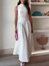 Aurohaya Casual Pleated Slim Low Waist Midi Dress White