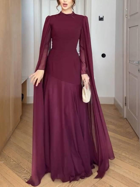 Aurohaya High Waist A- Line Skirt Maxi Dress Wine Red
