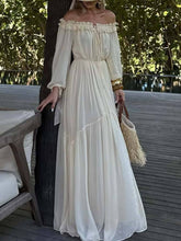 Vacation Style Off-shoulder Lace-up Long Sleeve Maxi Dress