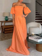 Pleated Tube Top Puff sleeves Maxi Dress
