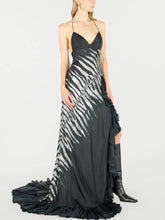 Aurohaya Zebra-Print Irregular Hem Sling Maxi Dress Black