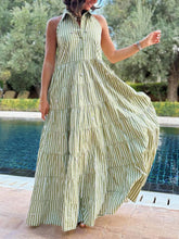 Shirt Collar Backless Striped Dress