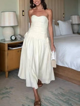 Aurohaya Tube Top Pleated Midi Dress White