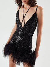 Sequin Stitching Feather Hip Mini Dress