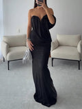 Elegant Off-the-shoulder Pleated Maxi Dress