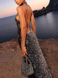 Elegant Sequined Backless Maxi Dress