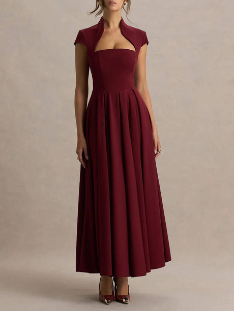 Aurohaya Elegant Asymmetrical Neckline Maxi Dress