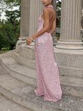 Elegant Sequined Backless Maxi Dress