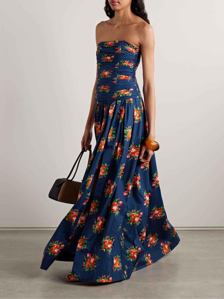 Aurohaya Ruffled Colorful Floral-print Maxi Dress Royal Blue