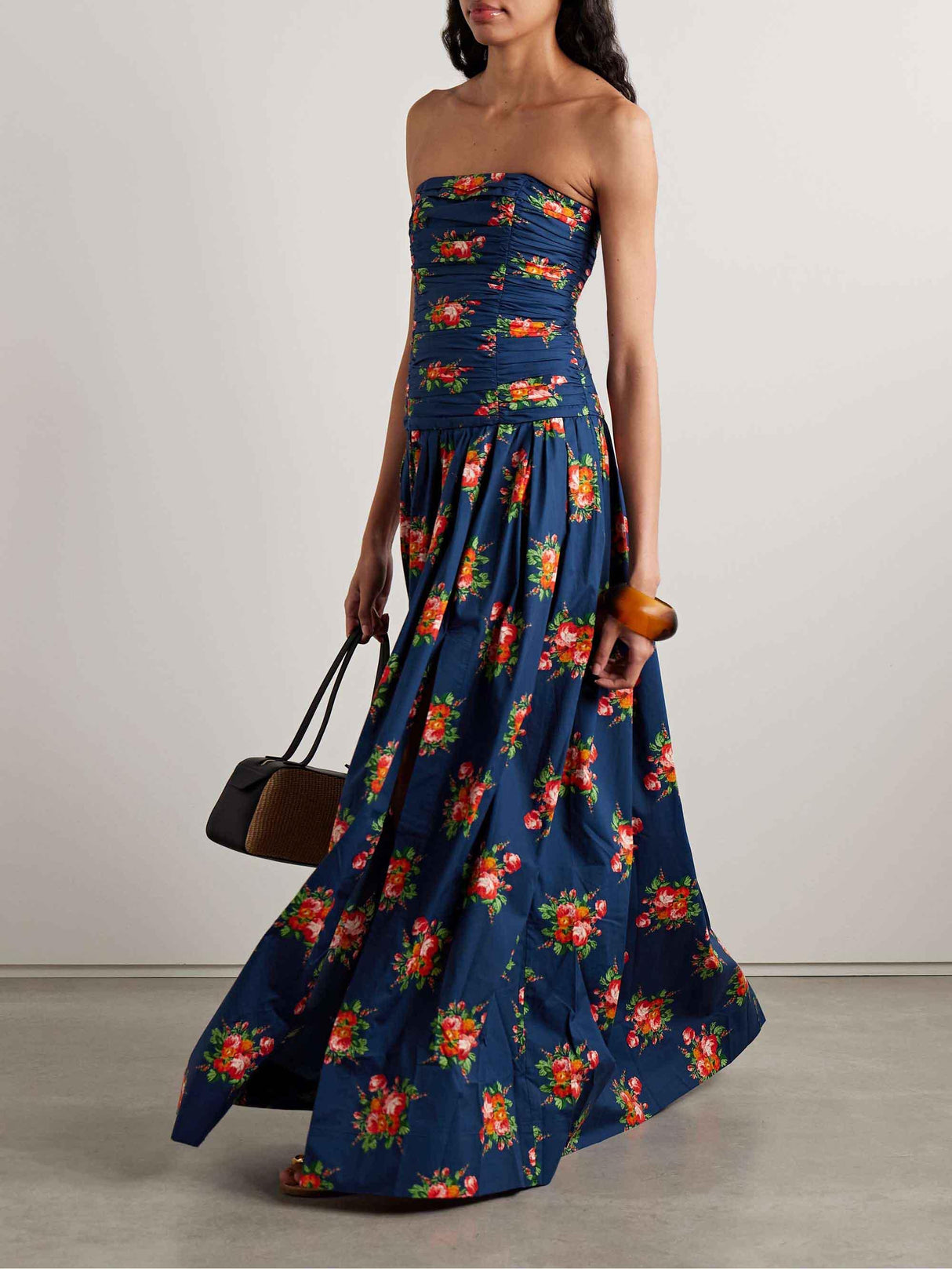 Aurohaya Ruffled Colorful Floral-print Maxi Dress Royal Blue