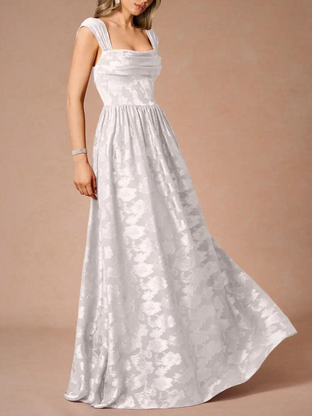 Aurohaya Elegant Drape Neck Floral A-Line Maxi Dress