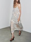 Retro Floral-Print Tiered Lace-Paneled Chiffon Maxi Dress