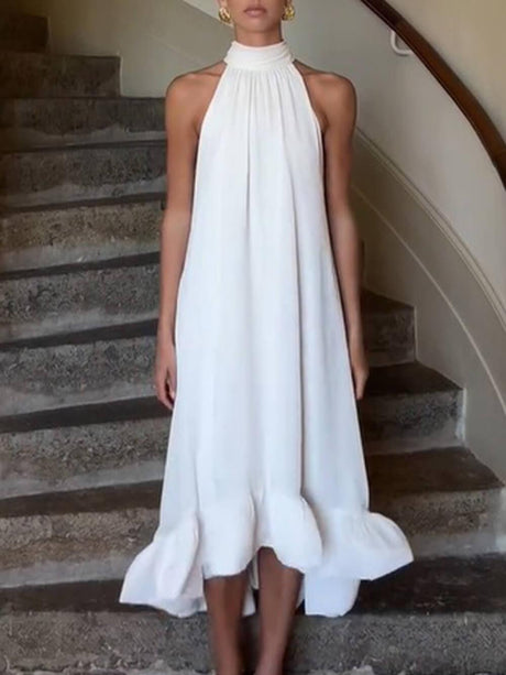 Aurohaya Elegant Ruffled Halter Neck Sleeveless Dress