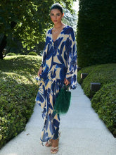 Elegant Oversized Floral Print Batwing Sleeve Chiffon Maxi Dress