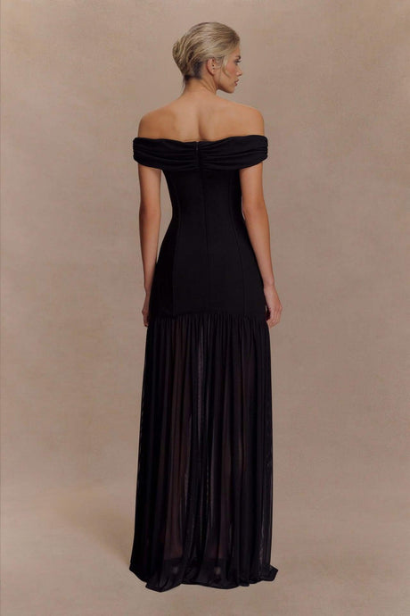 Aurohaya Elegant Floral-Embellished Strapless Bodycon Maxi Dress