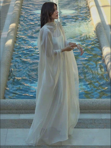 Aurohaya Elegant Sheer Cape Layered Maxi Dress