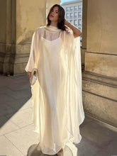 Aurohaya Elegant Sheer Cape Layered Maxi Dress Cream
