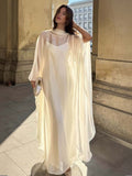 Elegant Sheer Cape Layered Maxi Dress