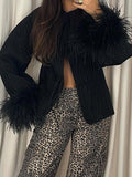 Chic Street-Style Tie-Up Feather Paneled Coats