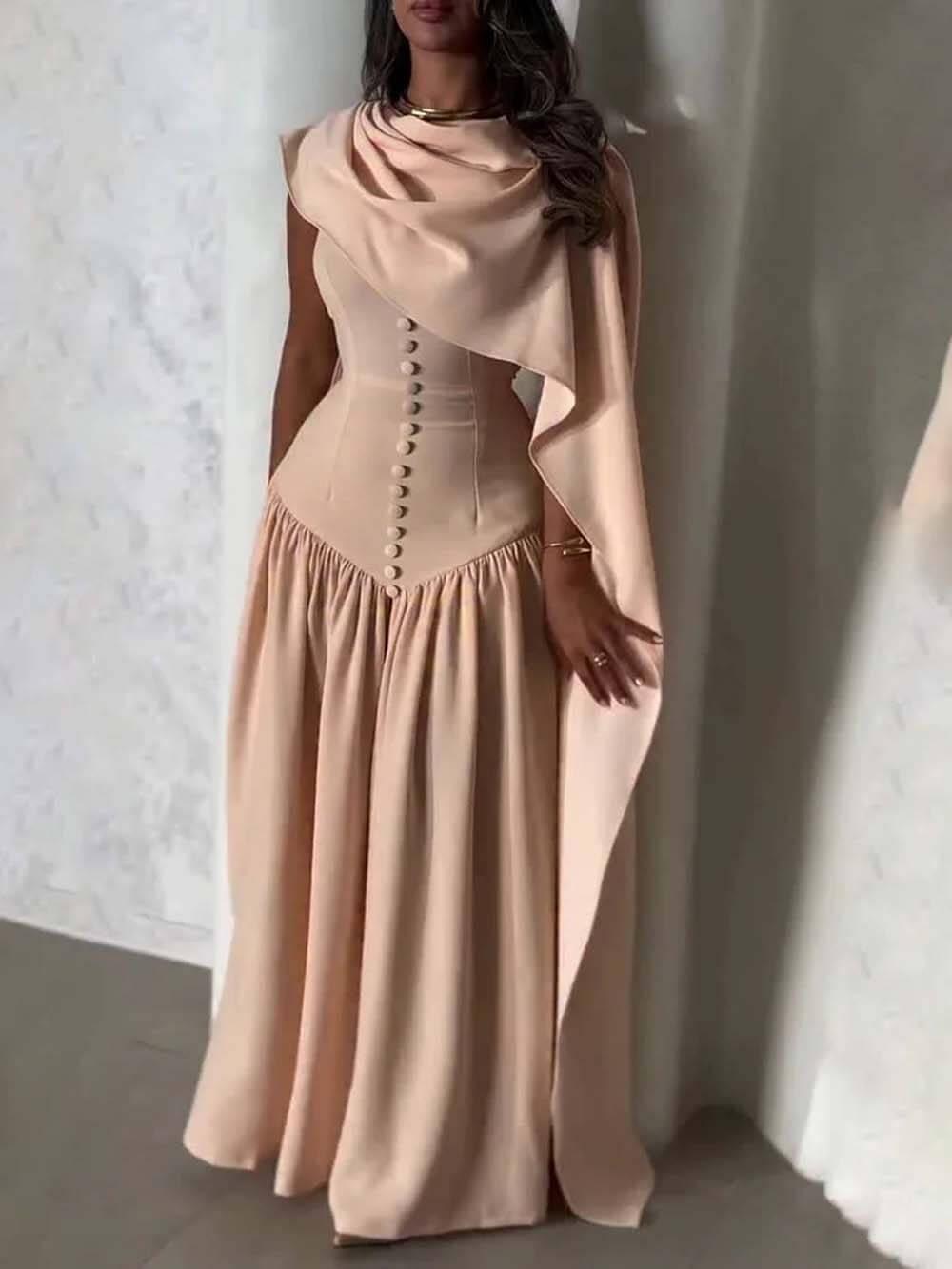 Aurohaya Exquisite Unique Cape-style Corset-bodice Maxi Dress