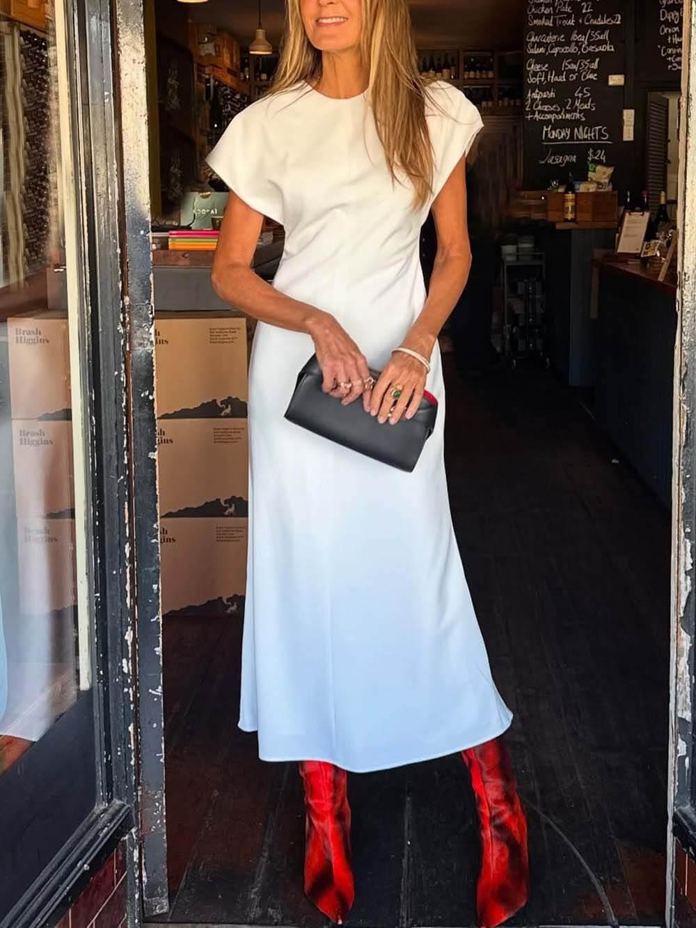 Aurohaya Elegant Drop-Shoulder Slim Maxi Dress