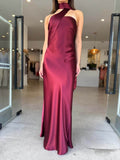 Elegant Satin Tie-Detail Party Maxi Dress