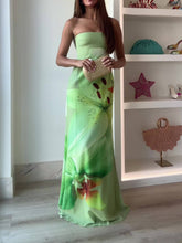 Elegant Satin Unique Floral Print Off Shoulder Maxi Dress