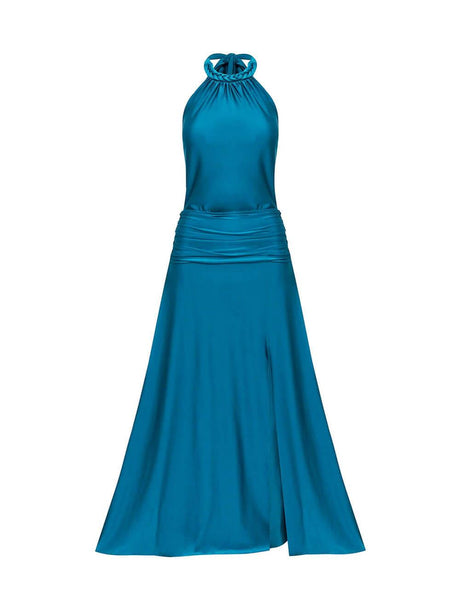 Aurohaya Elegant Backless Tie-Neck Party Maxi Dress