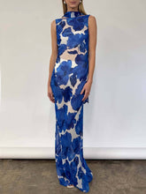 Elegant Floral Print Tie-Back Draped Open-Back Maxi Dress