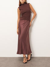 Elegant Knitted Satin Spliced Low-Waist Midi Dress