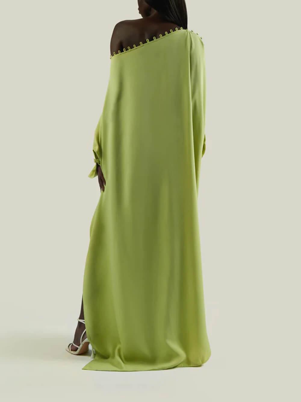 Aurohaya Casual Button-Detail Off-Shoulder Slit Maxi Dress