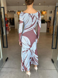 Aurohaya Elegant Printed Off-Shoulder Ruched Front Slits Maxi Dress