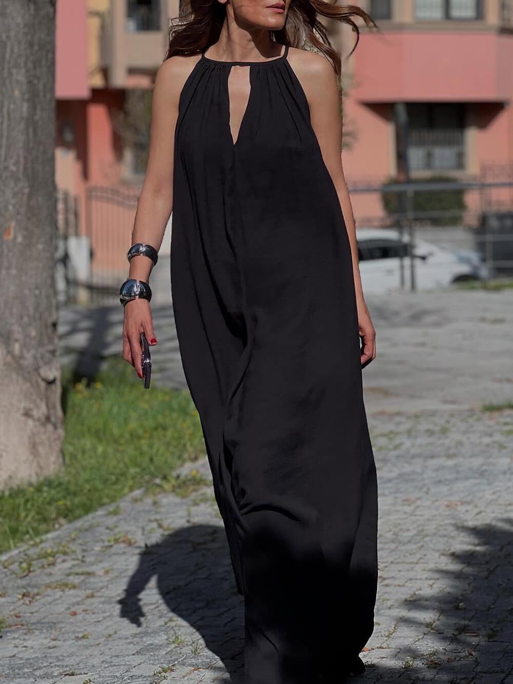Aurohaya Elegant Off-Shoulder V-Neck A-Line Maxi Dress