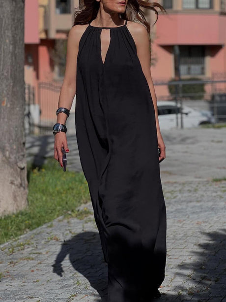 Aurohaya Elegant Off-Shoulder V-Neck A-Line Maxi Dress