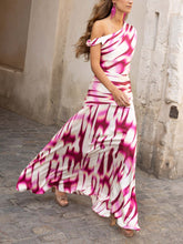 Elegant Asymmetric Dropped Shoulder Smudge Print Maxi Dress