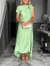 Aurohaya Elegant Lace-Up Cowl Neck Asymmetrical Formal Dress Green