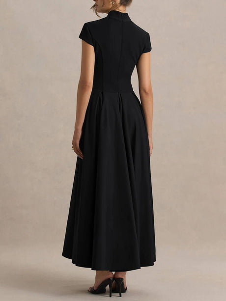 Aurohaya Elegant Asymmetrical Neckline Maxi Dress