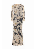 Elegant Floral Print Off-Shoulder Mesh Maxi Dress