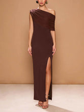 Elegant One-Shoulder Asymmetric Draped Chiffon Maxi Dress