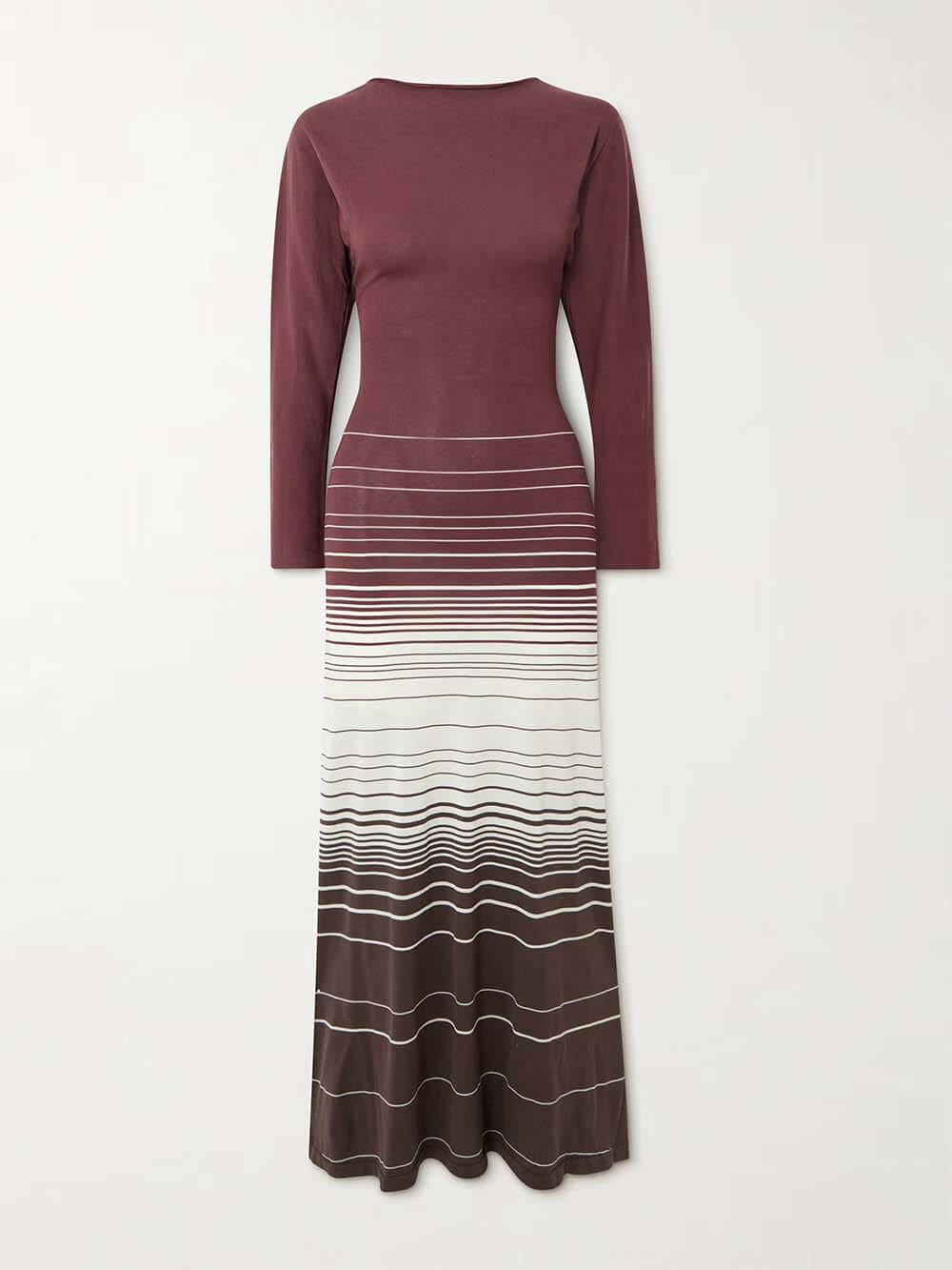 Aurohaya Casual Twist-Back Striped Print Maxi Dress