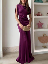 Exquisite High-Neck Side Pleated Party Maxi Dress